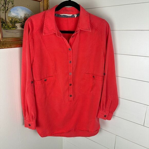 Soft Surroundings Takara Tencel Lyocell Pullover Popover Top Size Medium Coral - Picture 2 of 7